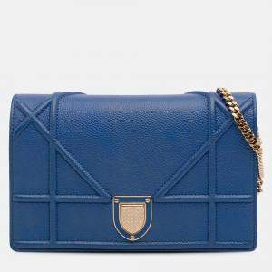 Pre Owned Dior Blue Grained Calfskin Diorama Wallet on Chain