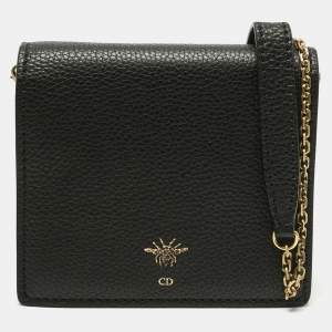 Pre Owned Dior Black Leather D Bee Wallet On Chain
