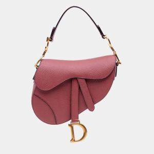Pre Owned Dior Red Mini Grained Calfskin Saddle Bag