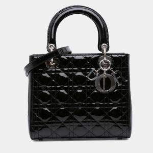 Pre Owned Dior Black Medium Patent Cannage Lady Dior
