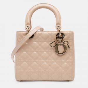 Pre Owned Dior Brown Medium Patent Cannage Lady Dior