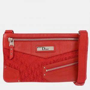 Pre Owned Christian Dior Trotter Red Canvas Shoulder Bag