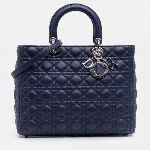 Pre Owned Dior Blue Large Lambskin Cannage Lady Dior