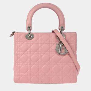 Pre Owned Dior Lady Dior Pink Lambskin Cannage Shoulder Bag