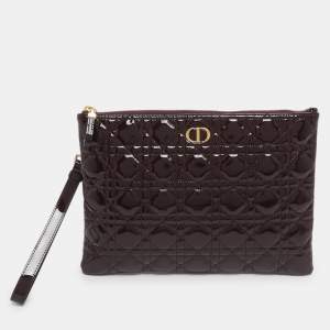 Pre Owned Dior Burgundy Cannage Leather Large Caro Daily Pouch
