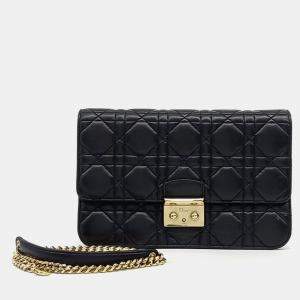 Pre Owned Dior Black Leather Christian Dior Cannage Crossbody Bag