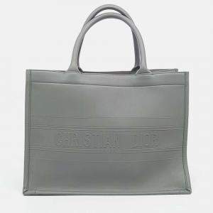 Pre Owned Dior Grey Leather Christian Dior Leather Book Tote Bag