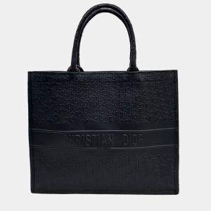 Pre Owned Dior Black Leather Oblique Book Tote Bag