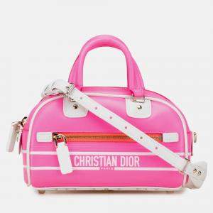 Pre Owned Dior Pink Micro Leather Dior Vibe Zip Bowling Bag