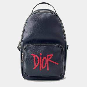 Pre Owned Christian Dior Shawn Stussy Collaboration 2020 Navy Blue Leather Crossbody Bag