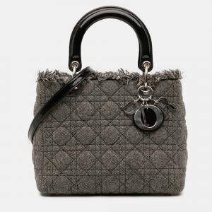 Pre Owned Dior Grey Medium Tweed Cannage Lady Dior