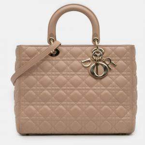 Pre Owned Dior Brown Large Lambskin Cannage Lady Dior