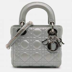 Pre Owned Dior Blue Mini Iridescent Lambskin Cannage Lady Dior