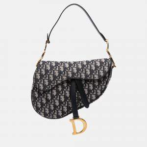 Pre Owned Dior Blue Oblique Canvas Saddle Bag