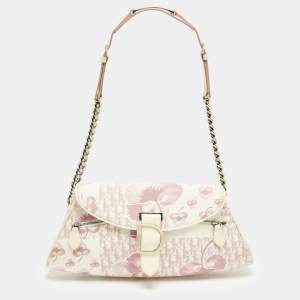Pre Owned Dior Pink/White Cherry Blossom Print Fabric Shoulder Bag