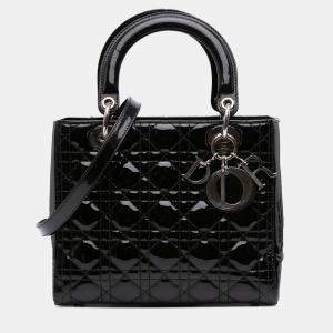 Pre Owned Dior Black Medium Patent Cannage Lady Dior