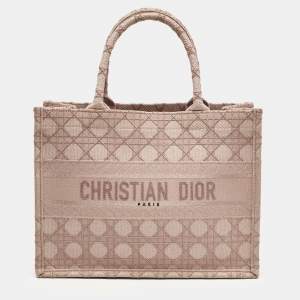 Pre Owned Dior Metallic Pink Cannage Embroidered Canvas Medium Book Tote 