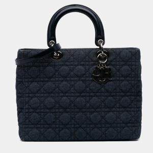 Pre Owned Dior Navy Blue Large Denim Cannage Lady Dior