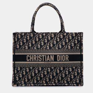 Pre Owned Dior Navy Blue Medium Oblique Canvas Book Tote