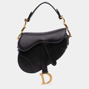 Pre Owned Dior Black Micro Goatskin Saddle