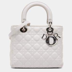 Pre Owned Dior White Medium Lambskin Cannage Lady Dior