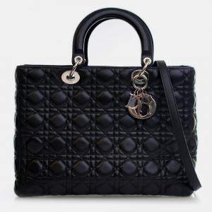 Pre Owned Dior Vintage Large Black Lambskin Lady Dior