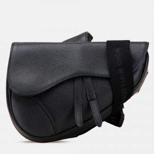 Pre Owned Dior Black Kim Jones Grained Calfskin Saddle Bag