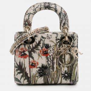 Pre Owned Dior White Mini Calfskin Beaded Embroidered Jardin Naturel Lady Dior