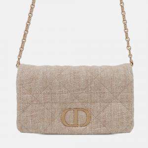 Pre Owned Dior Pink Small Tweed Macrocannage Caro Bag