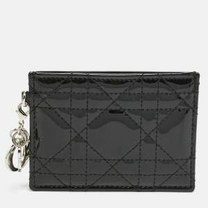 Pre Owned Dior Black Cannage Patent Leather Lady Dior Card Holder