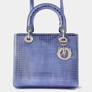 Pre Owned Dior Lady Dior 2Way Handbag Metalicpurple Leather Size Medium