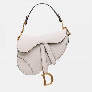 Pre Owned Dior White Mini Grained Calfskin Saddle Bag