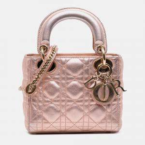 Pre Owned Dior Pink Mini Metallic Lambskin Cannage Lady Dior