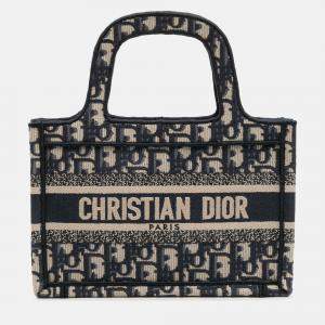 Pre Owned Dior Navy Blue Mini Oblique Canvas Book Tote