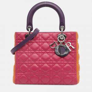 Pre Owned Dior Multicolor Medium Tricolor Lambskin Cannage Lady Dior