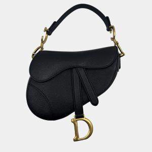 Pre Owned Dior Black Leather Mini Saddle Bag