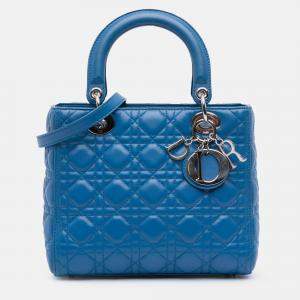 Pre Owned Dior Blue Medium Lambskin Cannage Lady Dior