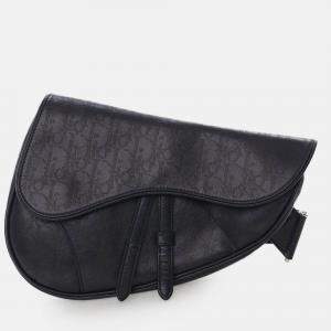 Pre Owned Dior Black Oblique Perforated Calfskin Galaxy Saddle Bag