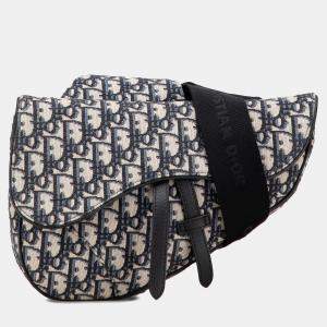 Pre Owned Dior Navy Blue Oblique Canvas Saddle Crossbody
