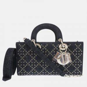 Pre Owned Dior Lady D-Joy Medium Blue Denim Shoulder Bag