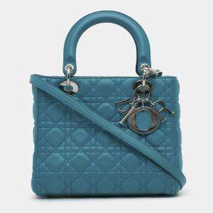 Pre Owned Dior Blue Medium Lambskin Cannage Lady Dior