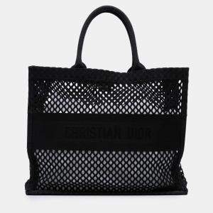 Pre Owned Dior Black Large Embroidered Mesh Book Tote