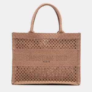 Pre Owned Dior Brown Medium Embroidered Mesh Book Tote