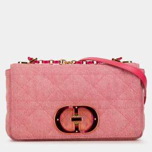 Pre Owned Dior Pink Medium Denim Macrocannage Caro Bag