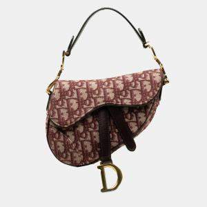 Pre Owned Dior Red Mini Oblique Canvas Saddle Bag