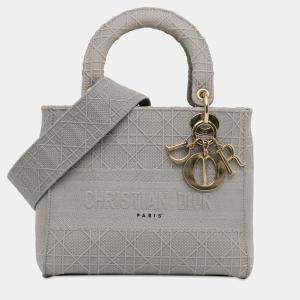Pre Owned Dior Grey Medium Canvas Cannage Lady D Lite