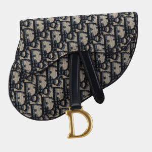 Pre Owned Dior Blue Oblique Canvas Saddle Belt Bag