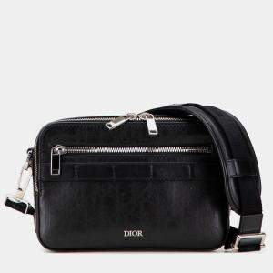 Pre Owned Dior Black Perforated Oblique Calfskin Galaxy Safari Crossbody