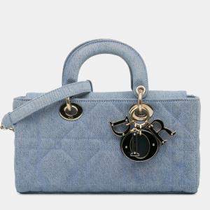 Pre Owned Dior Blue Small Denim Macrocannage Lady D Joy