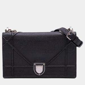 Pre Owned Dior Black Medium Grained Calfskin Diorama Flap